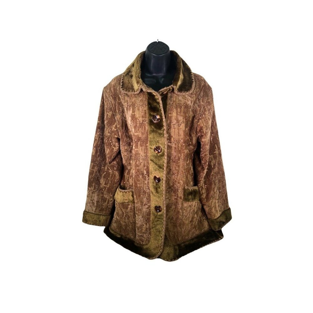 vtg Milly jeans faux suede embellished sherpa coat L - Picture 2 of 13